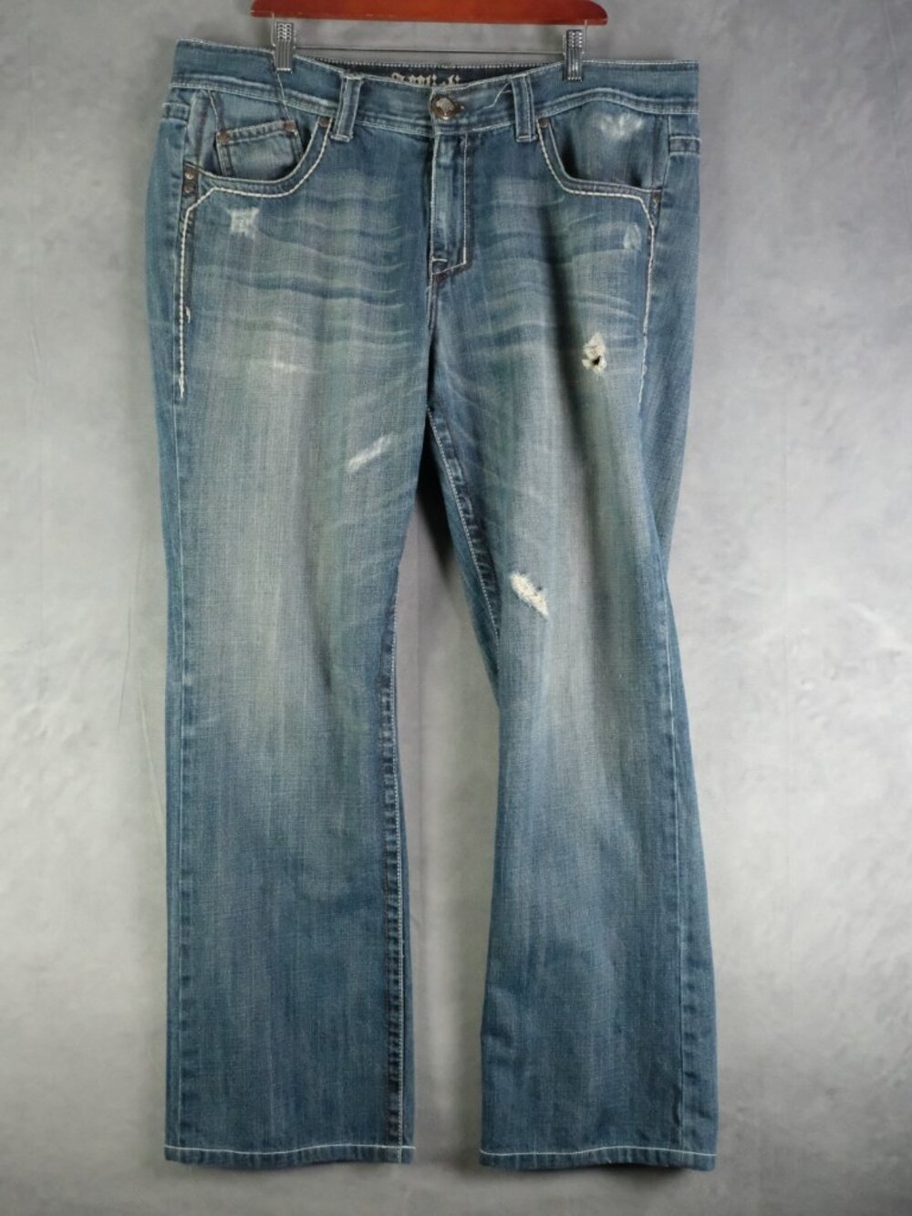 Affliction Jeans Mens 40X32 Blue  Straight Stone Wash Distressed Y2K Cross